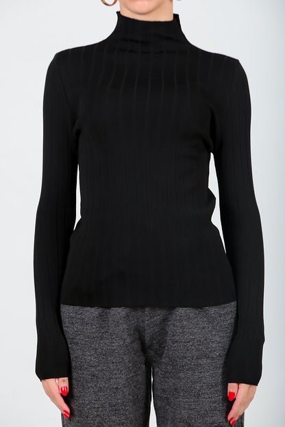Kadın Balıkçı Yaka Fitilli Triko  Siyah