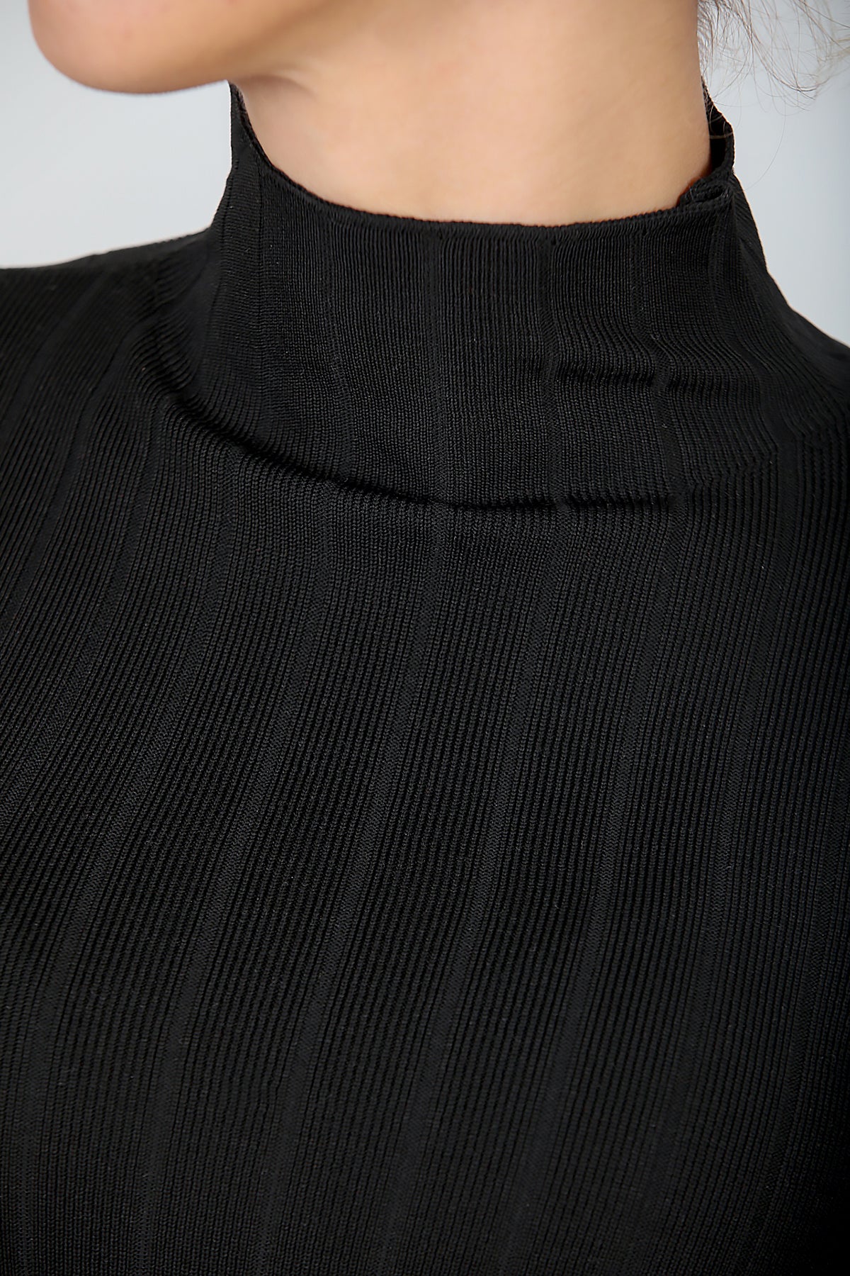 Kadın Balıkçı Yaka Fitilli Triko  Siyah