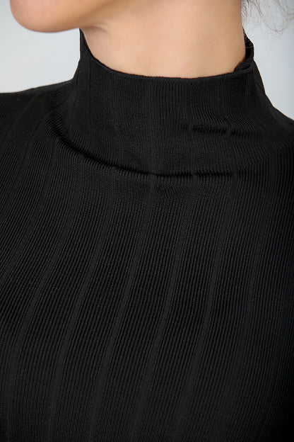 Kadın Balıkçı Yaka Fitilli Triko  Siyah