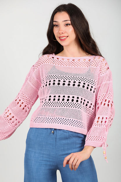 Kadın Kol  Bağcıklı Triko Pembe