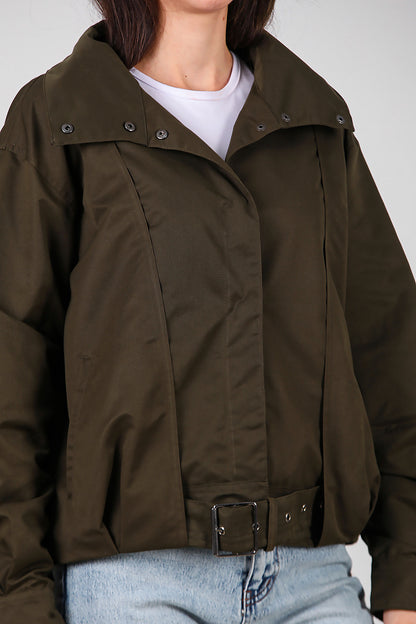 Kadın Çıtçıtlı Pile Detay Kısa Trençkot Haki