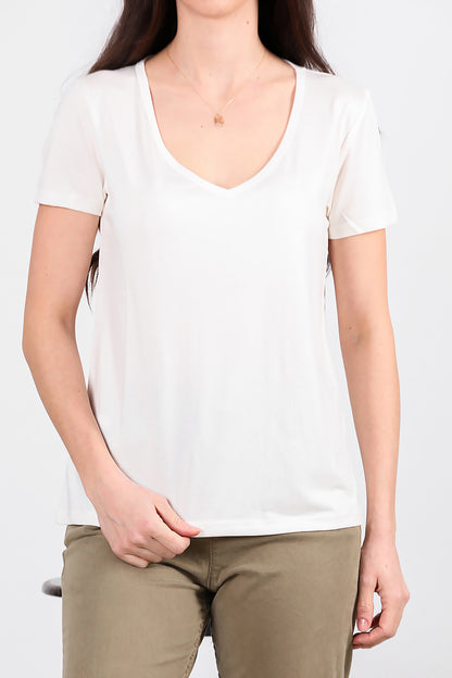 Kadın V Yaka T-shirt Ekru