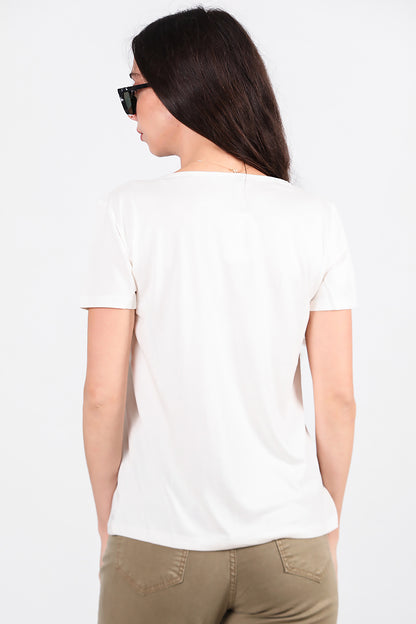 Kadın V Yaka T-shirt Ekru