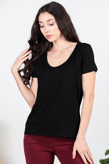 Kadın V Yaka T-shirt Siyah