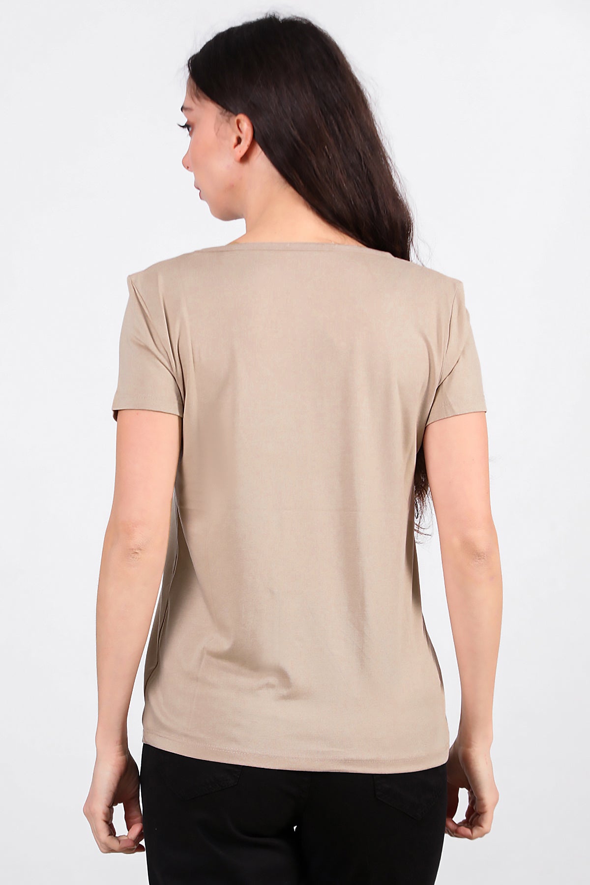 Kadın V Yaka T-shirt Taş