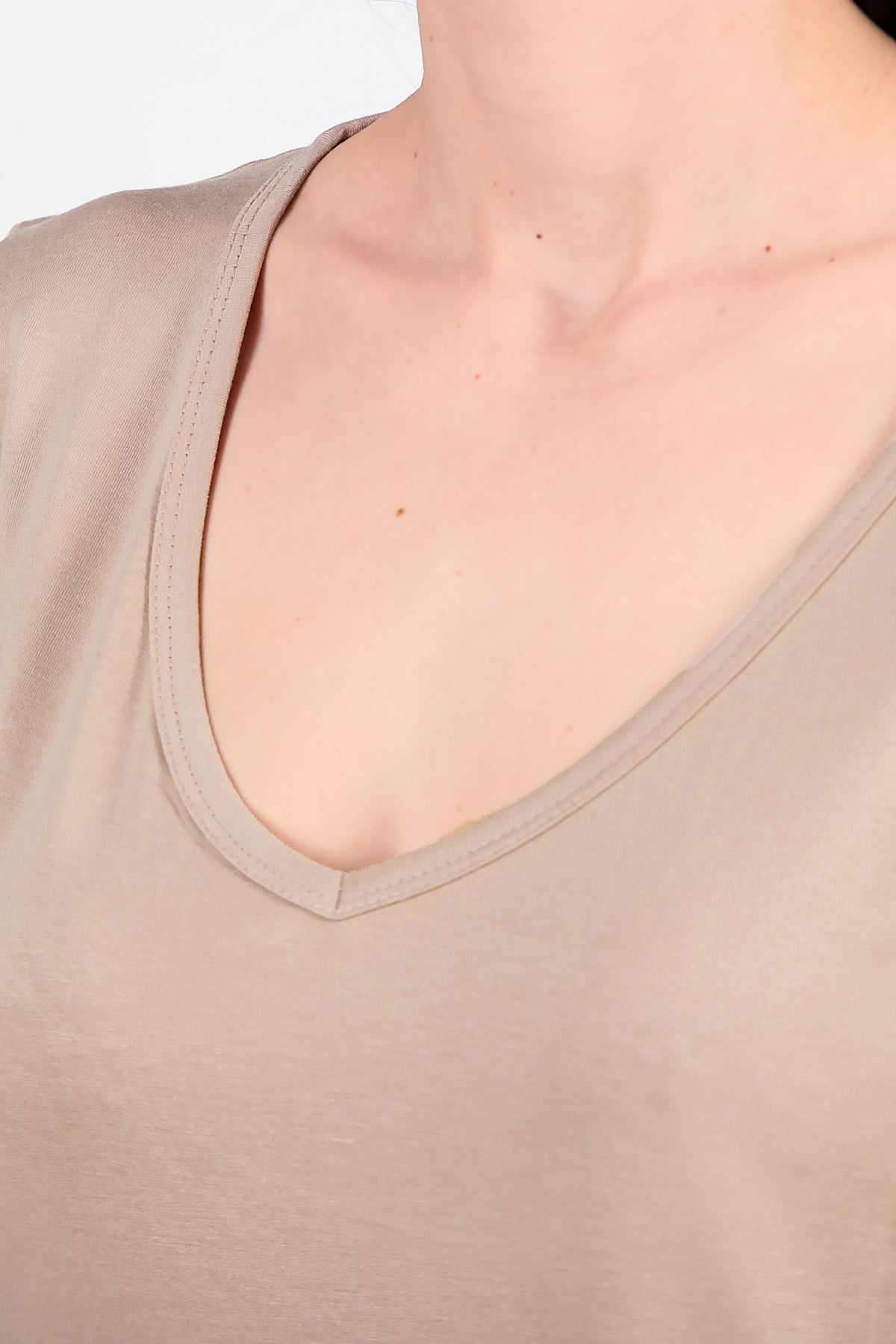 Kadın V Yaka T-shirt Taş