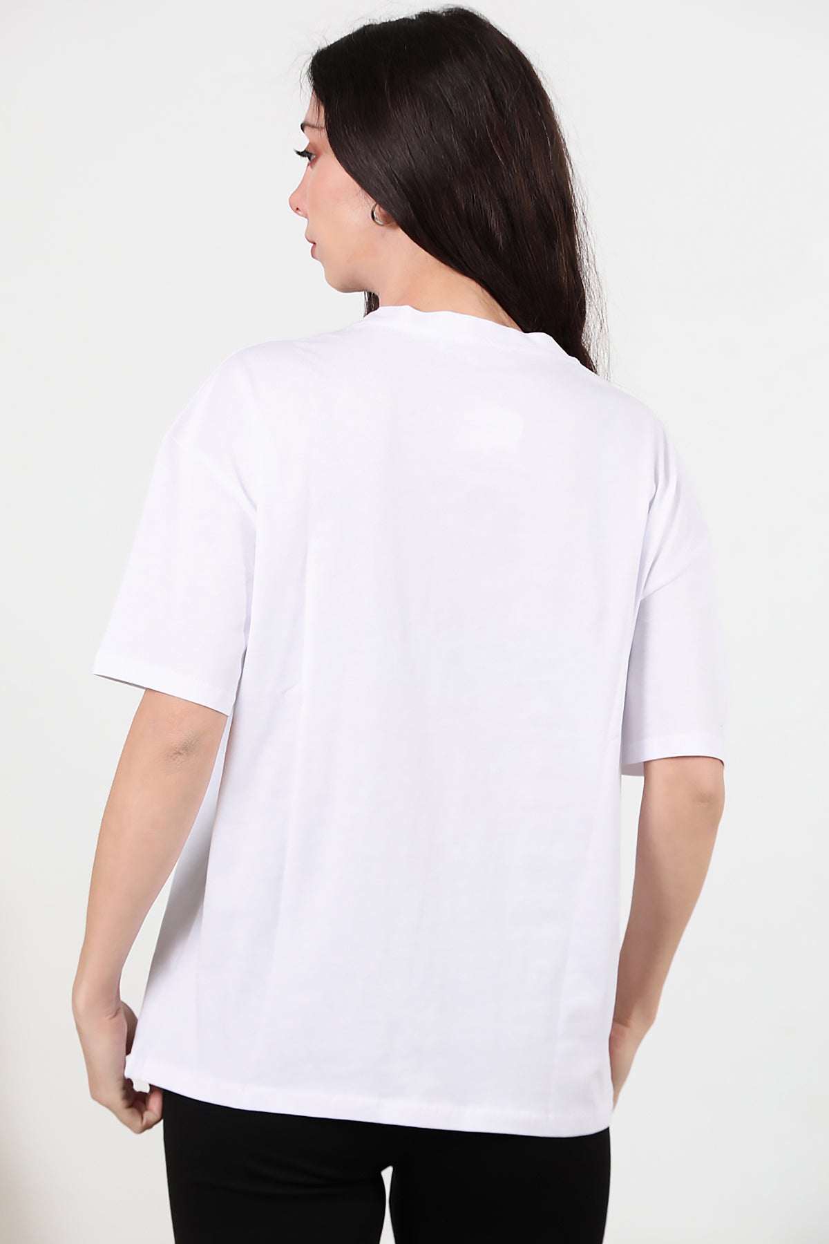 Kadın Baskılı Oversize T-shirt Ekru