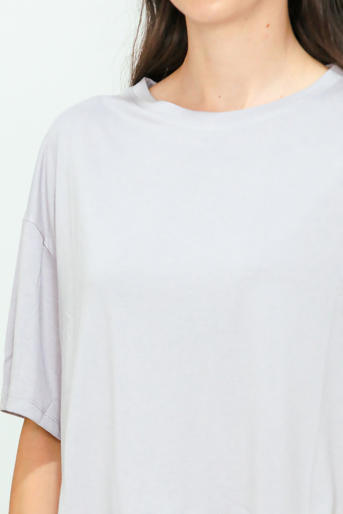 Kadın Bisiklet Yaka Kısa T-shirt Gri