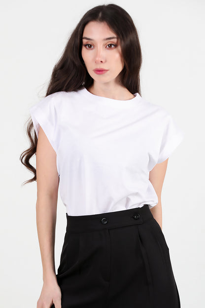 Kadın Bisiklet Yaka Oversize T-shirt Ekru