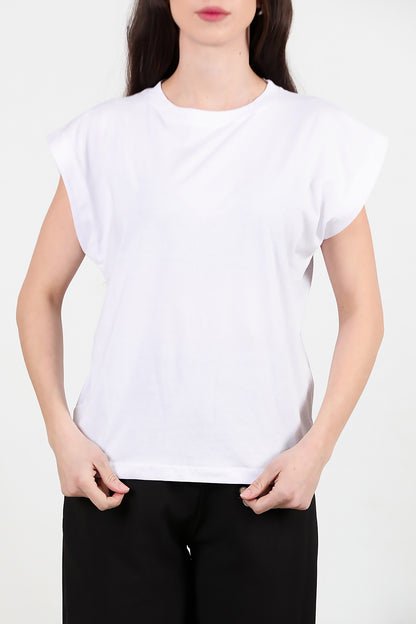 Kadın Bisiklet Yaka Oversize T-shirt Ekru