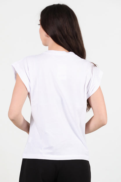Kadın Bisiklet Yaka Oversize T-shirt Ekru