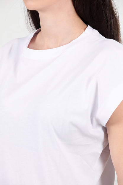 Kadın Bisiklet Yaka Oversize T-shirt Ekru