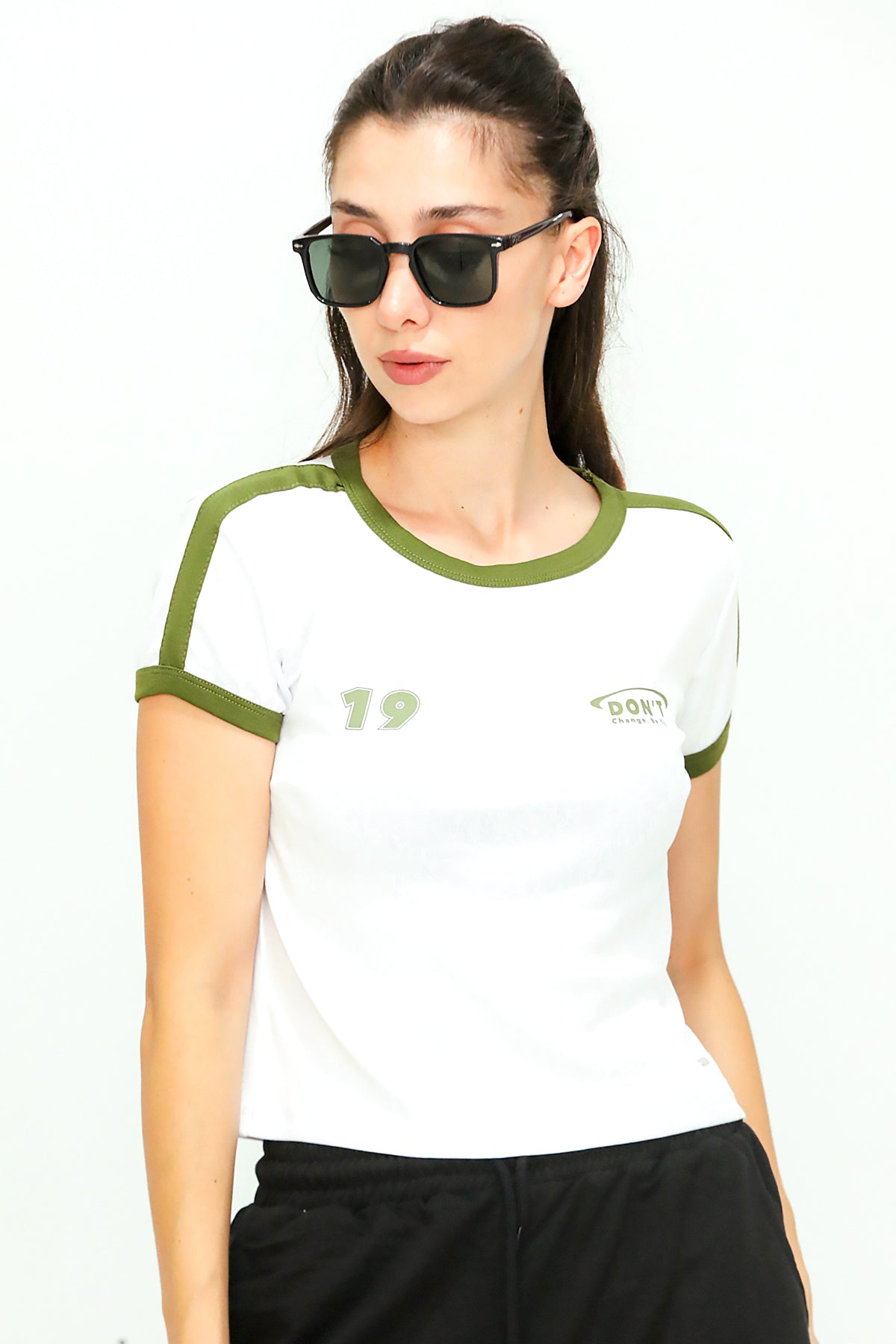 Kadın Omuz Ve Kolları Garnili T-shirt Ekru