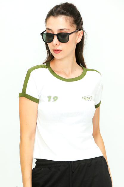 Kadın Omuz Ve Kolları Garnili T-shirt Ekru