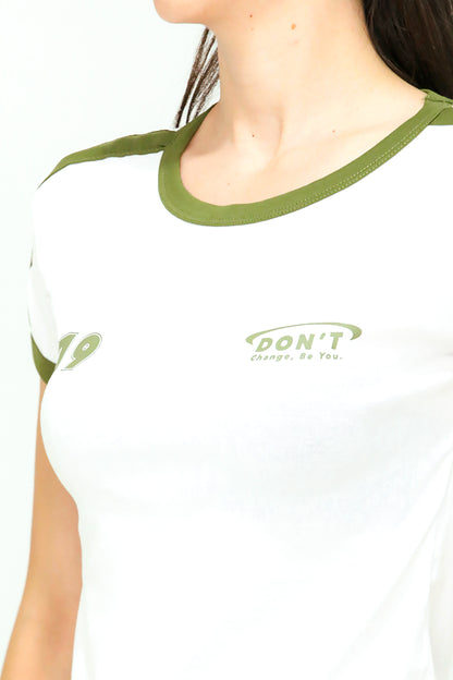 Kadın Omuz Ve Kolları Garnili T-shirt Ekru