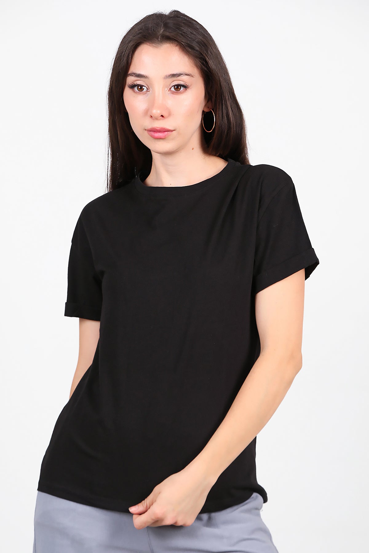 Kadın Duble Kol T-Shirt Siyah