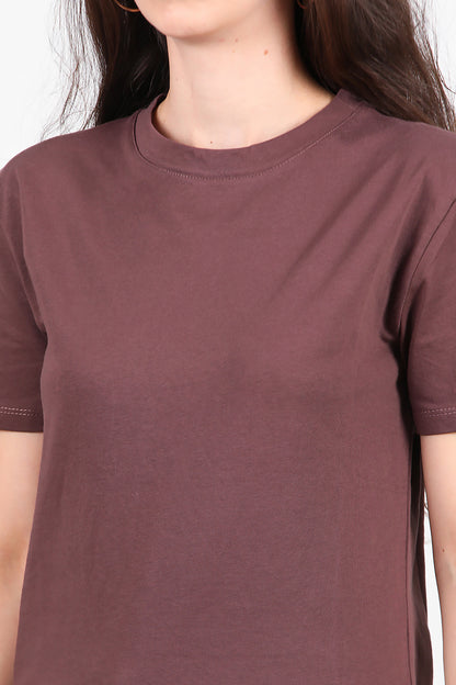Kadın Bisiklet Yaka T-Shirt Kahverengi