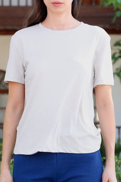 Kadın Bisiklet Yaka T-Shirt Vizon