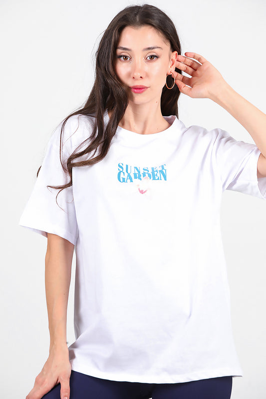 Kadın Baskılı T-Shirt Beyaz