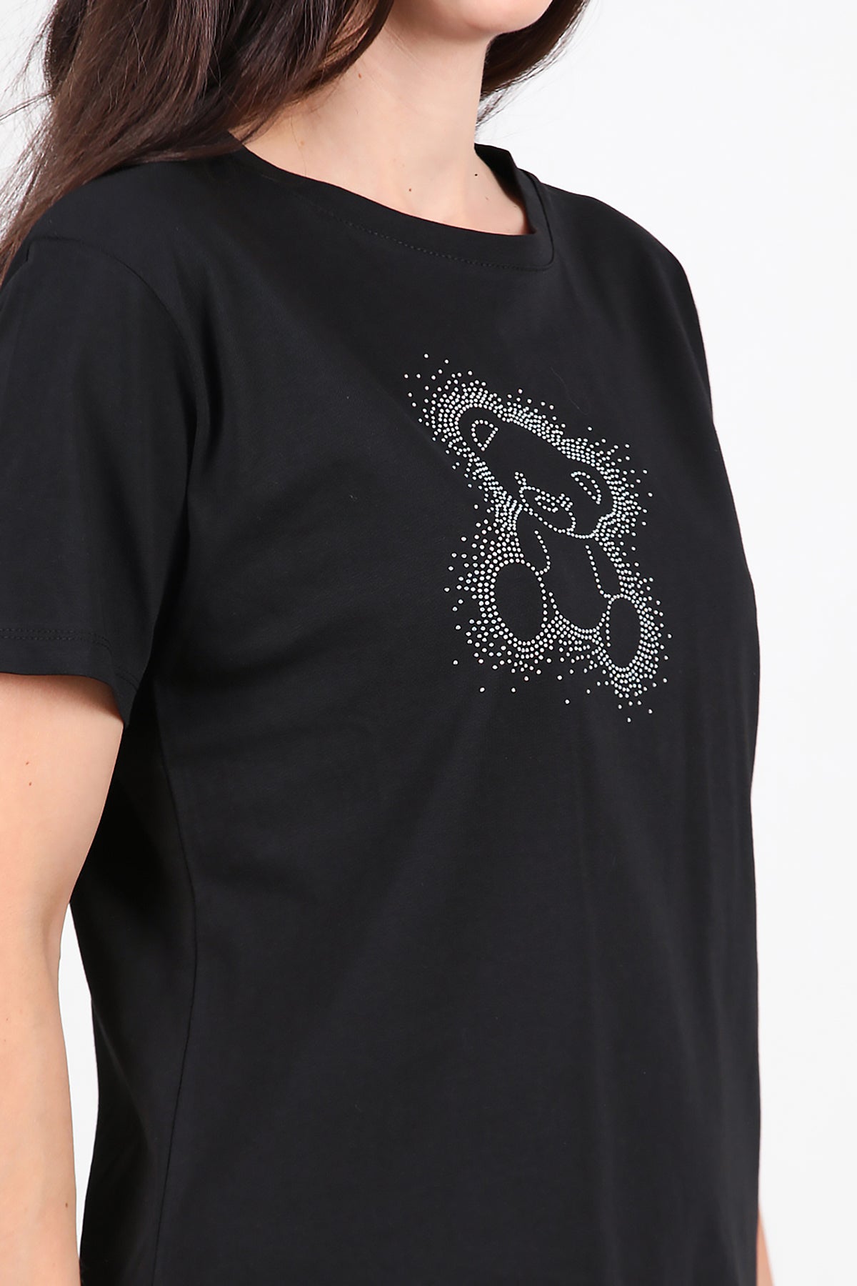 Kadın Taş Baskılı T-Shirt Siyah
