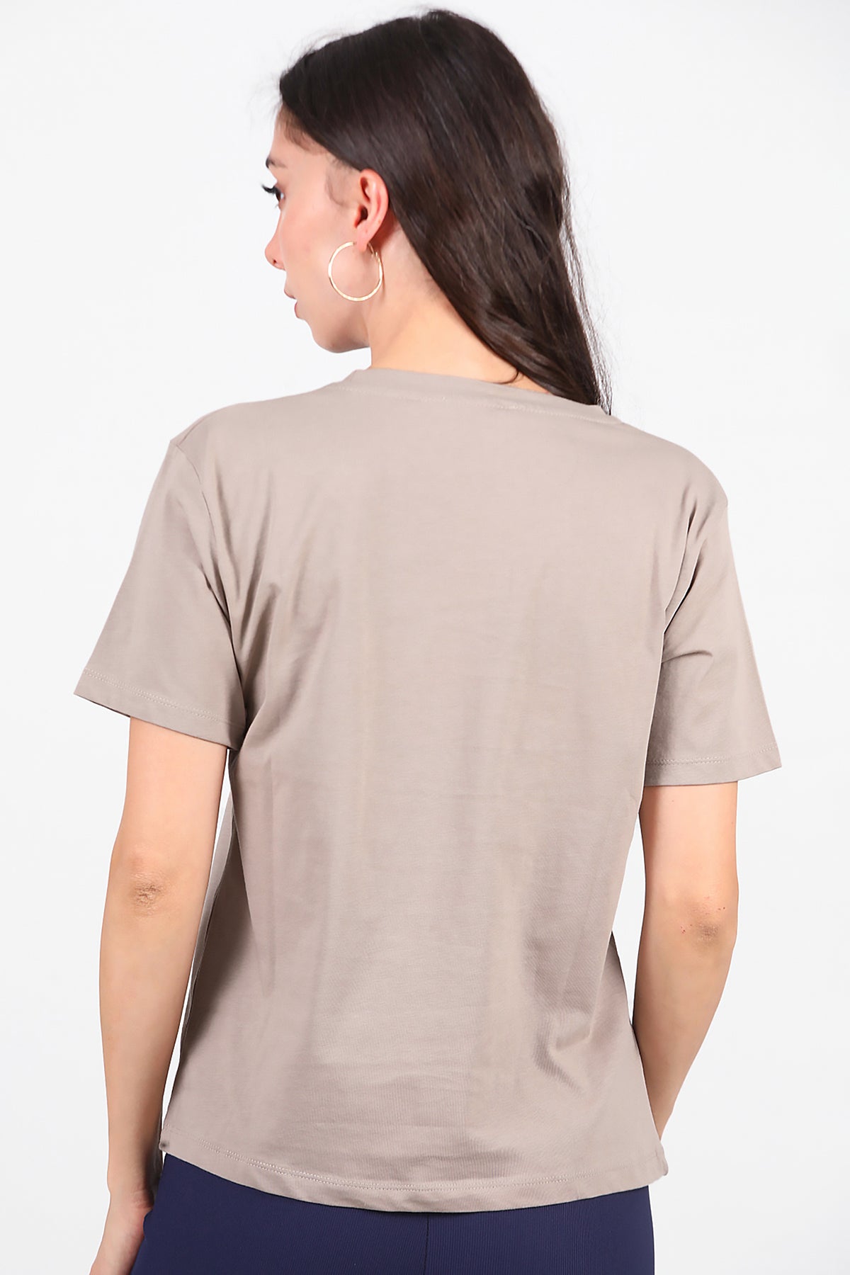 Kadın Taş Baskılı T-Shirt Vizon