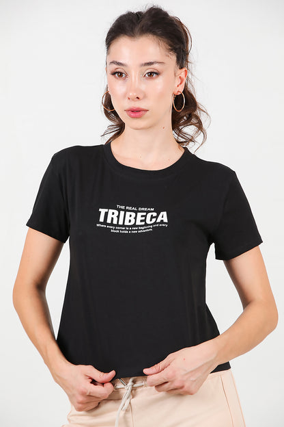 Kadın Ön-arka Baskılı T-Shirt  Siyah