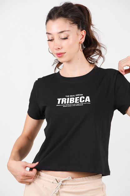Kadın Ön-arka Baskılı T-Shirt  Siyah