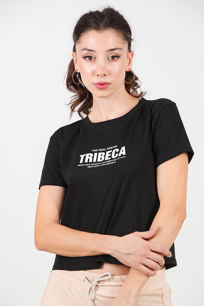 Kadın Ön-arka Baskılı T-Shirt  Siyah