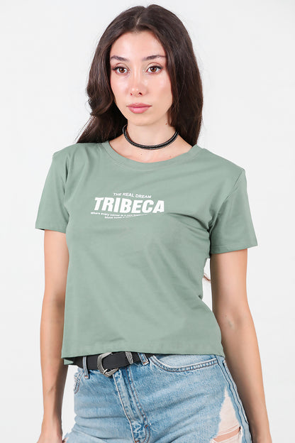 Kadın Ön-arka Baskılı T-Shirt Yeşil