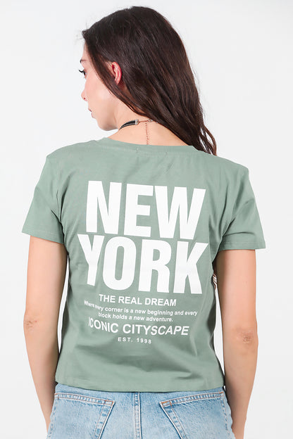 Kadın Ön-arka Baskılı T-Shirt Yeşil