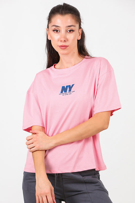 Kadın Ön Arka Baskılı T-Shirt Pembe