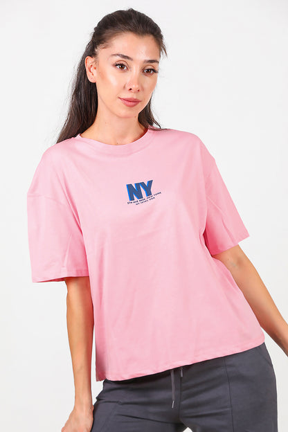 Kadın Ön Arka Baskılı T-Shirt Pembe