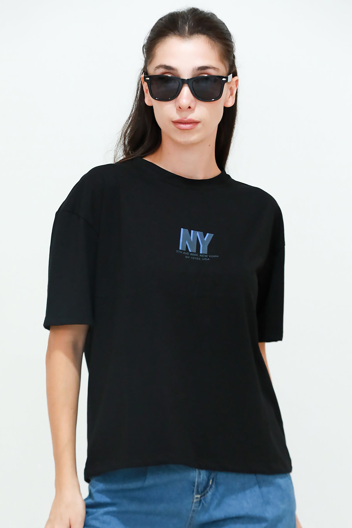 Kadın Ön Arka Baskılı T-Shirt Siyah