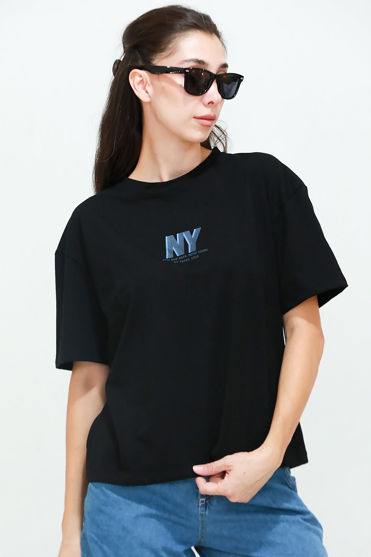 Kadın Ön Arka Baskılı T-Shirt Siyah
