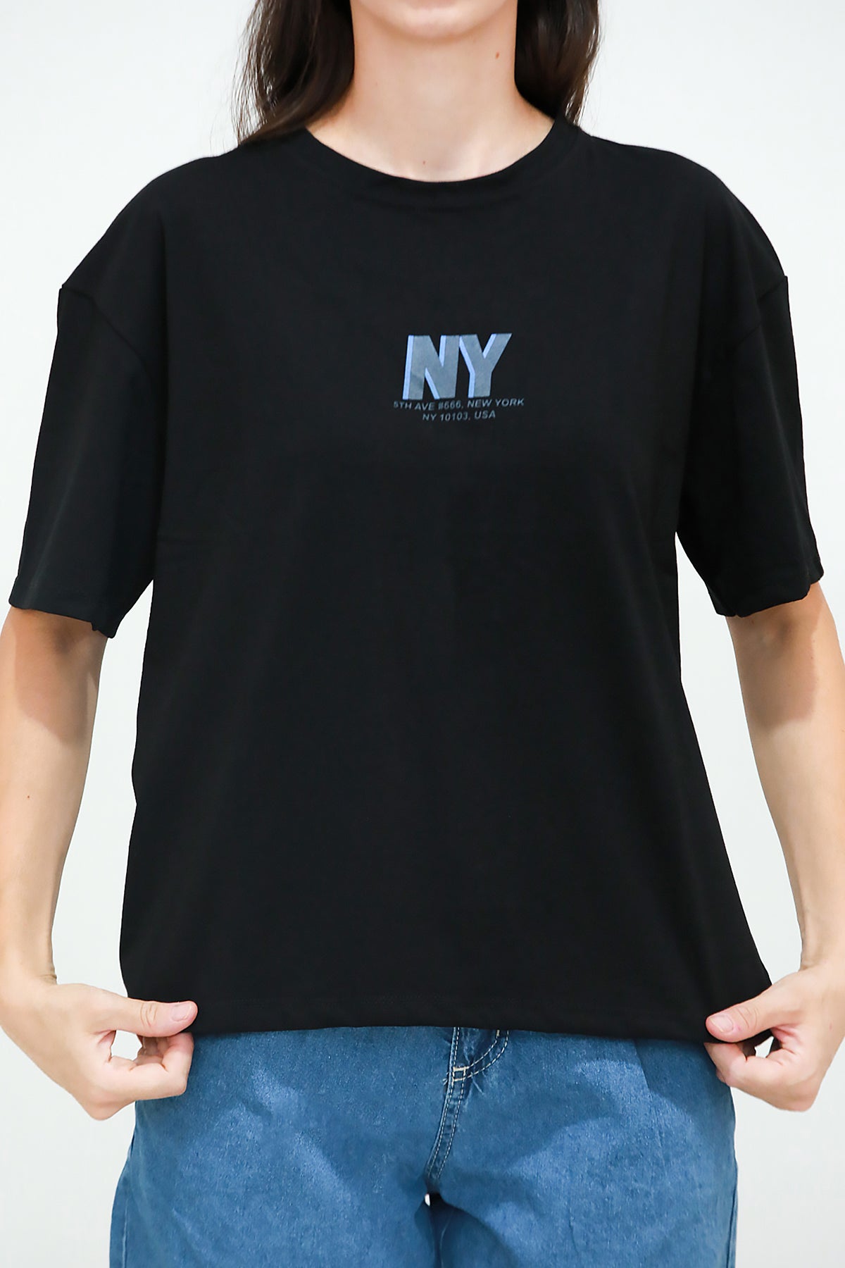 Kadın Ön Arka Baskılı T-Shirt Siyah