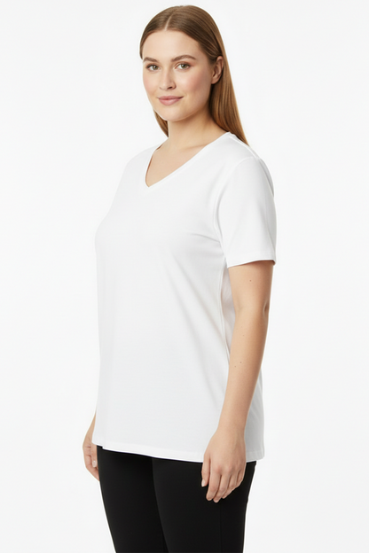 Comftee Büyük Beden Oversize V Yaka Tshırt Beyaz