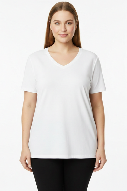 Comftee Büyük Beden Oversize V Yaka Tshırt Beyaz