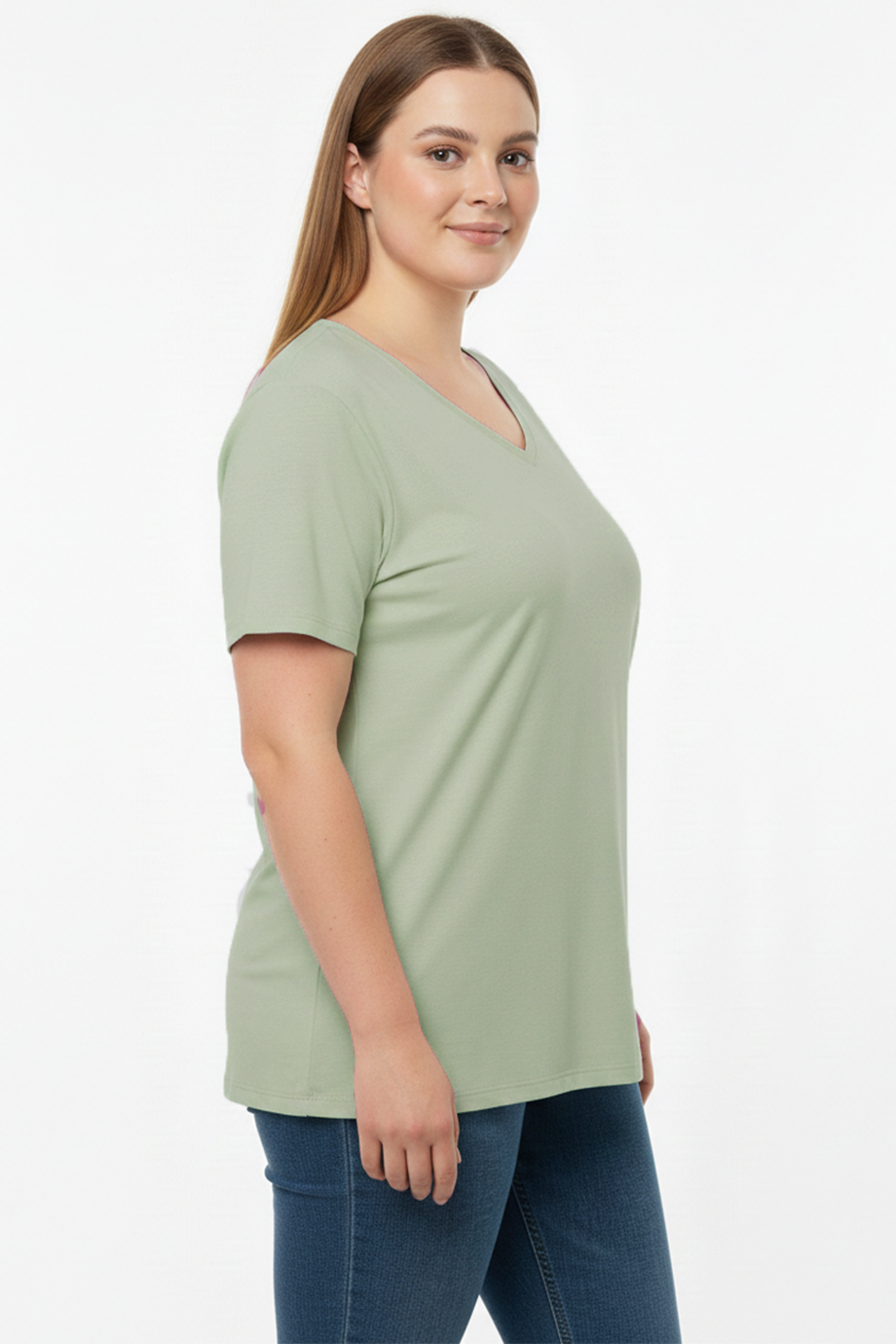 Comftee Büyük Beden Oversize V Yaka Tshırt Haki