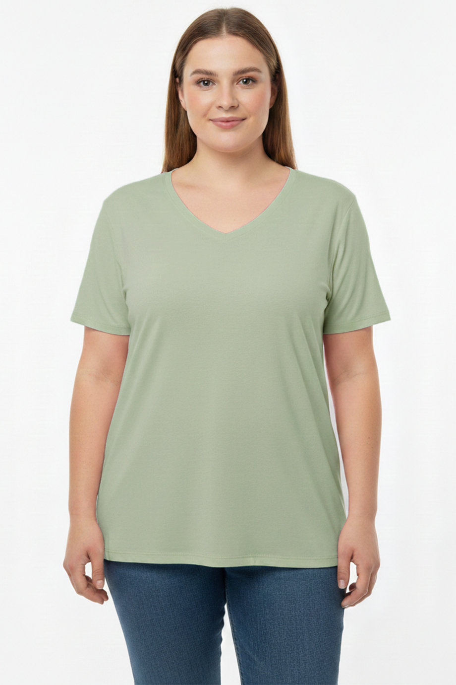 Comftee Büyük Beden Oversize V Yaka Tshırt Haki