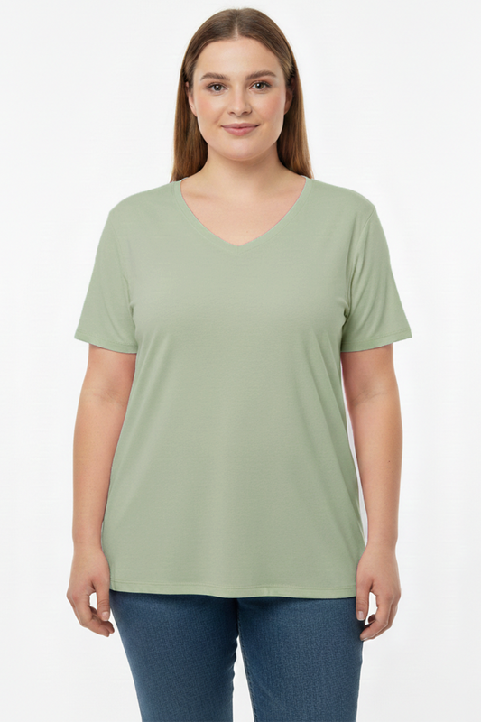 Comftee Büyük Beden Oversize V Yaka Tshırt Haki