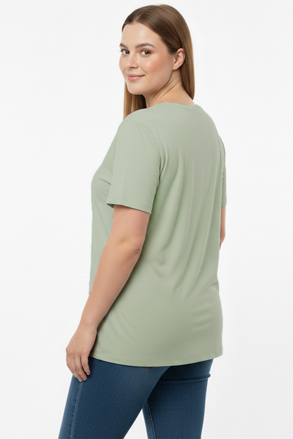 Comftee Büyük Beden Oversize V Yaka Tshırt Haki