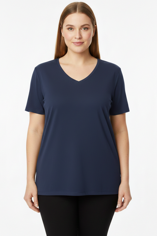 Comftee Büyük Beden Oversize V Yaka Tshırt Lacivert