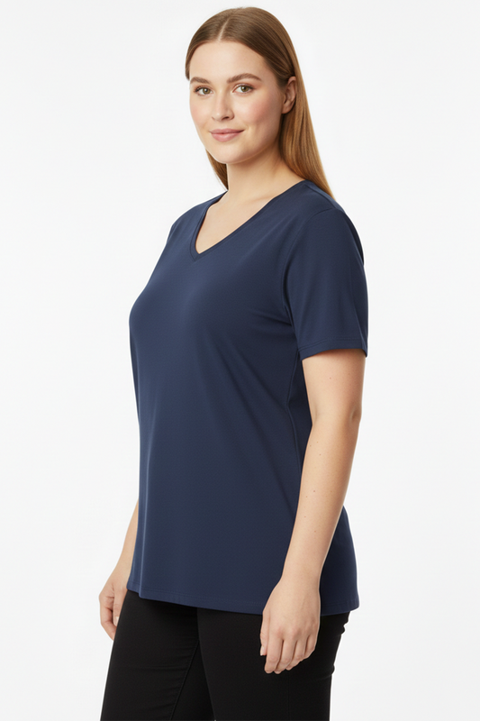 Comftee Büyük Beden Oversize V Yaka Tshırt Lacivert