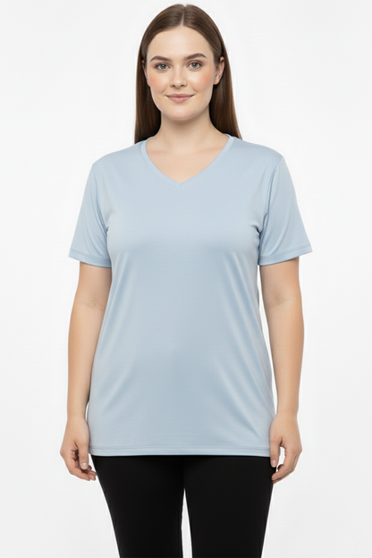Comftee Büyük Beden Oversize V Yaka Tshırt Mavi