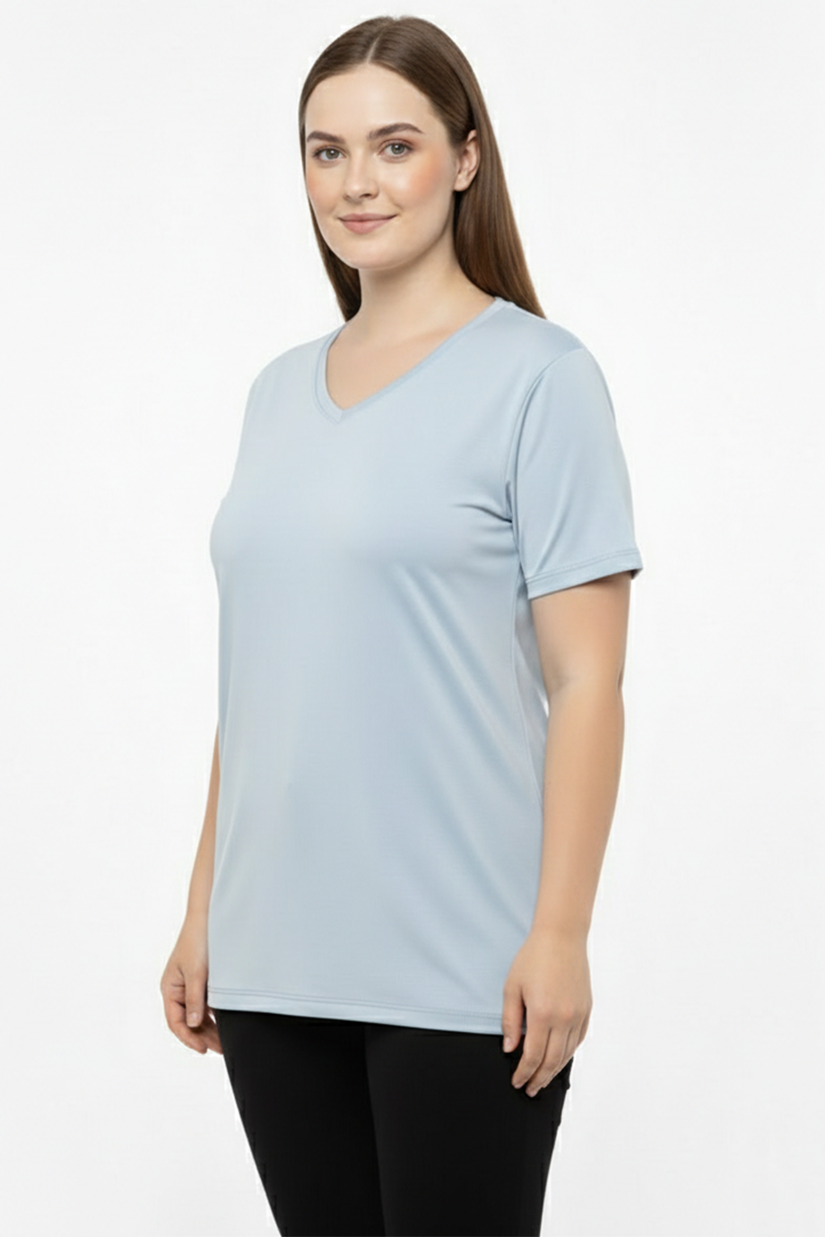 Comftee Büyük Beden Oversize V Yaka Tshırt Mavi