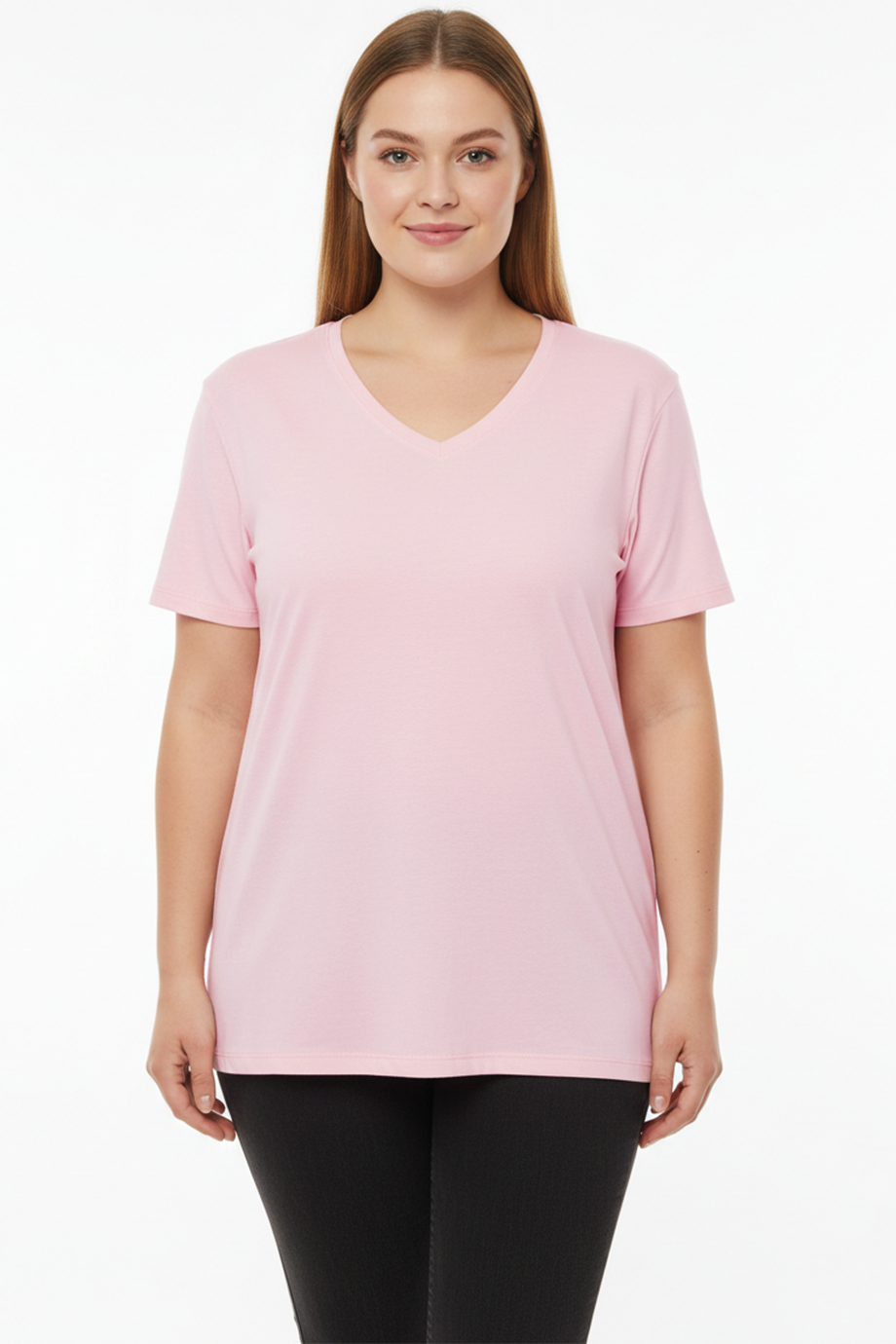 Comftee Büyük Beden Oversize V Yaka Tshırt Pembe