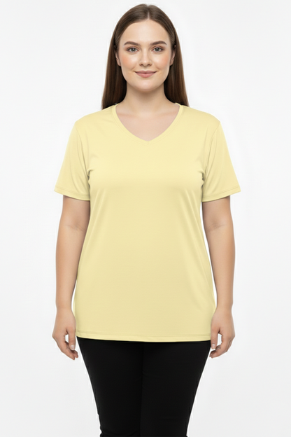 Comftee Büyük Beden Oversize V Yaka Tshırt Sarı