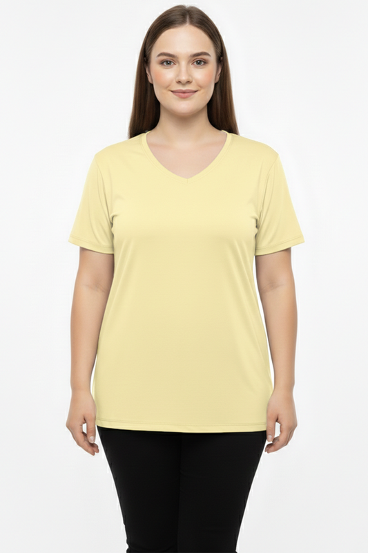Comftee Büyük Beden Oversize V Yaka Tshırt Sarı