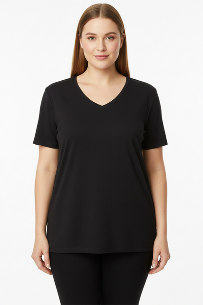 Comftee Büyük Beden Oversize V Yaka Tshırt Siyah