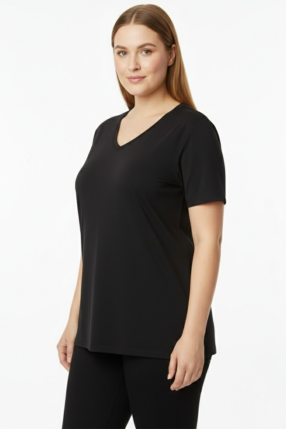 Comftee Büyük Beden Oversize V Yaka Tshırt Siyah